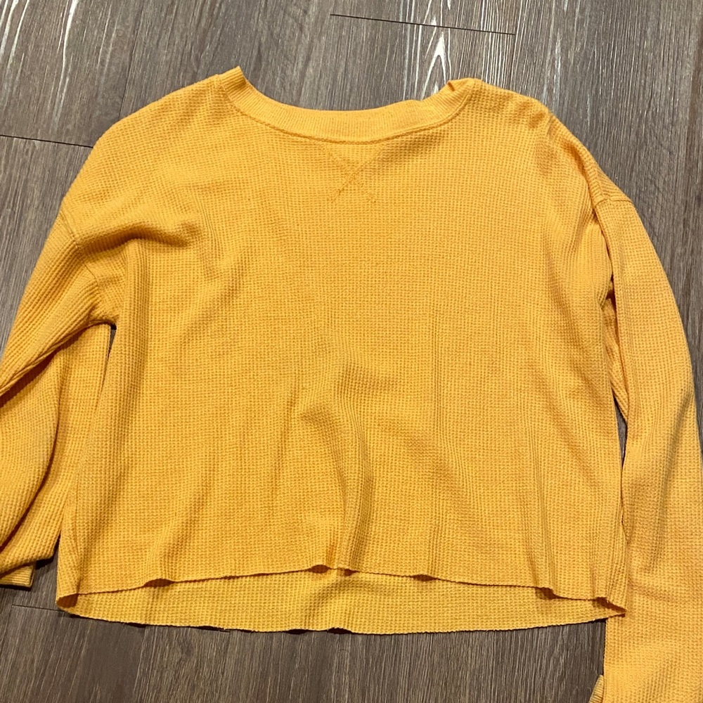 Yellow Waffle Knit Long Sleeve Top